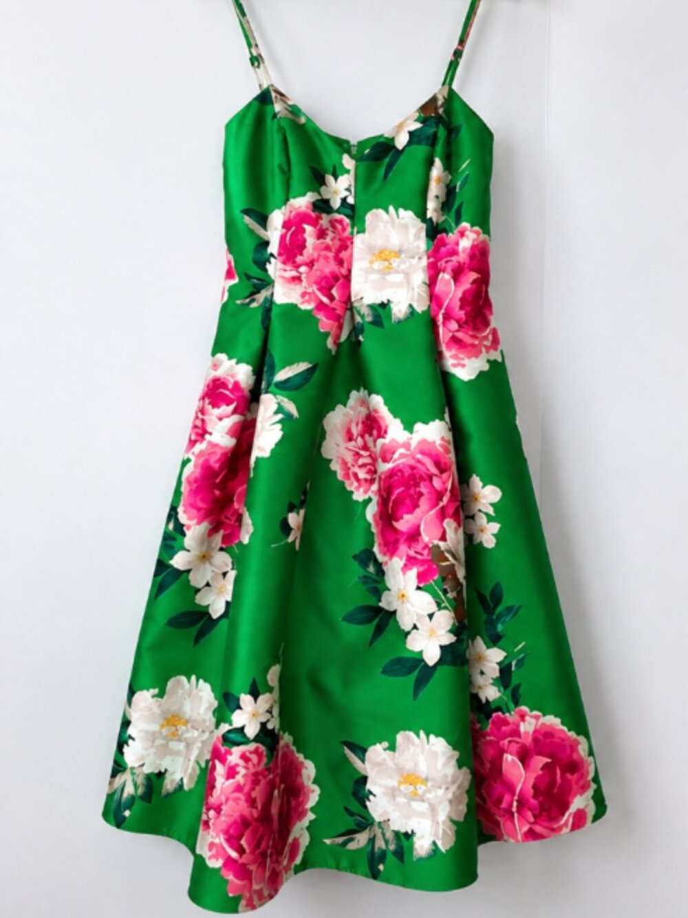 Eliza J Emerald Green Floral Fit & Flare Midi Dress Size 4 Pockets